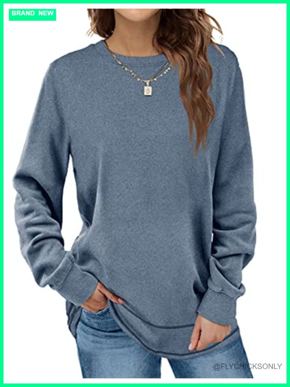 Women's Crewneck Long Sleeve Tunic Sweatshirt Curved Hem Pullover Top